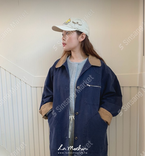 拼色風衣感排扣外套